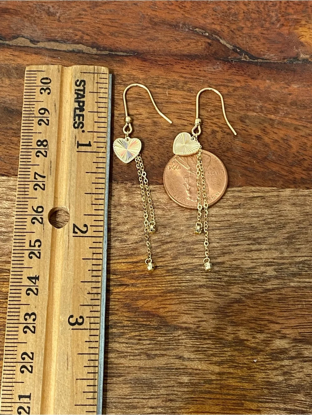 18K Yellow Gold Heart Danling Earrings